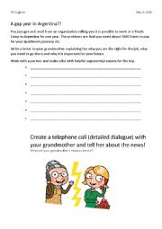 English Worksheet: Gap year in Argentina - create a dialouge