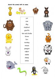 English Worksheet: ANIMALS MATCHING
