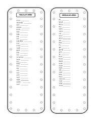 Regular and Irregular verbs - bookmark