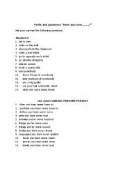 English Worksheet: Present Perfect Speaking Exercise 