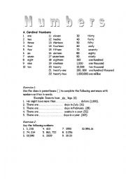 English Worksheet: Numbers- Ordinal, Cardinal, Fractions, Ratio 