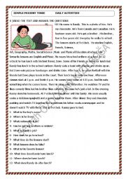 English Worksheet: a text about simple present tense