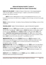 English Worksheet: ADVANCED BUSINESS ENGLISH - WHAT MAKES AN EFFECTIVE LEADER (LEADERSHIP)