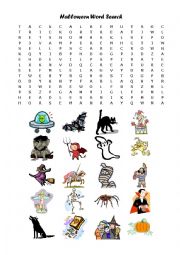 English Worksheet: Halloween Word Search