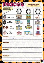 English Worksheet: PLACES in Town with WAS/WERE