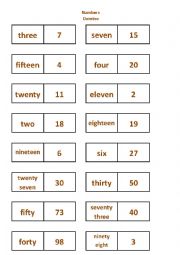 English Worksheet: Numbers 1-100 Domino game