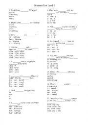 English Worksheet: Grammar Test Level 2