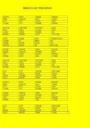 50 MOST COMMON IRREGULAR VERB BINGO