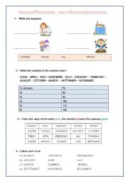 English Worksheet: months, days of the week and seasons