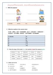English Worksheet: months, days of the week and seasons