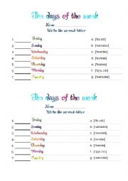 English Worksheet: The days of the week (1) WRITE THE CORRECT LETTER