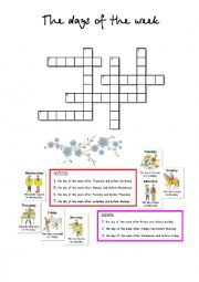 English Worksheet: The days of the week (3) CROSSWORD with answer key