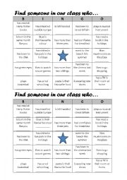 English Worksheet: Classroom Bingo