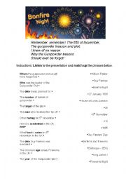 English Worksheet: Bonfire Night UK match up the facts 