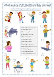 English Worksheet: Playing musical instruments