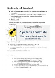 English Worksheet: Readn write on happiness (article)