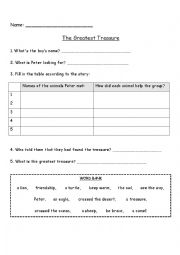 English Worksheet: The Greatest Treasure