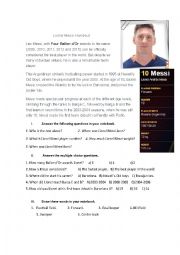 English Worksheet: Lionel Messi Reading comprehension