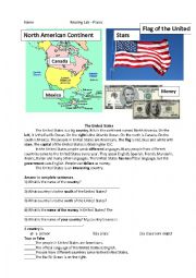 English Worksheet: The United States - Places Reading