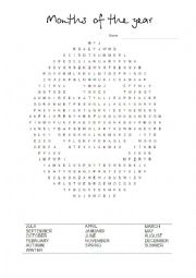 Months of the year (2) WORD SEARCH with answer key