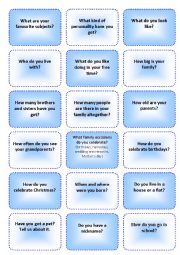 Question cards about you and your family