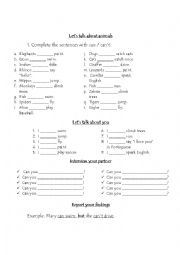 English Worksheet: CAN AND ANIMALS