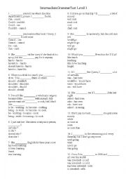 English Worksheet: Intermediate Grammar Test Level 1