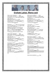English Worksheet: Mama said by Lukas Graham