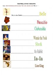 English Worksheet: Describing cartoon characters