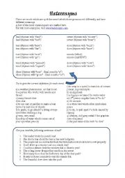 English Worksheet: Heteronyms