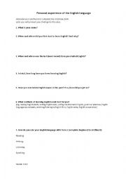 English Worksheet: Introductions - personal experience of English