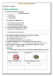 English Worksheet: mid term 2 test 9th forms