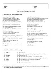 English Worksheet: Song Activity The Nights