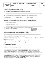 English Worksheet: second mid-term 2 English test