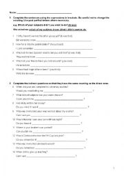 English Worksheet: indirect questions