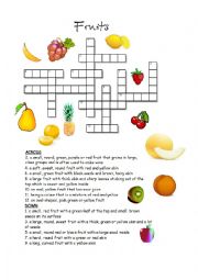 English Worksheet: Fruits (1) CROSSWORD with answer key