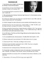 English Worksheet: reading - facts about David Bowies life