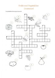 English Worksheet: Fruits and vegetables crossword