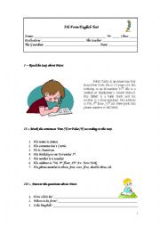 English Worksheet: test 5th grade