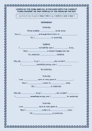 English Worksheet: Yesterday 