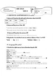 English Worksheet: Mid term test 3 7th form Tunisian program