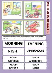 English Worksheet: PARTS OF THE DAYS AND GREETINGS