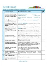 English Worksheet: Reading Activities Log