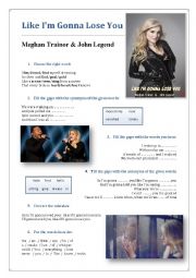 Song: Like I´m gonna lose you - Meghan Trainor feat. John Legend - ESL  worksheet by scami