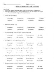 English Worksheet: Identify Aspect in Passive Voice