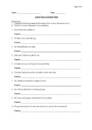 English Worksheet: Active to Passive Voice -with solutions