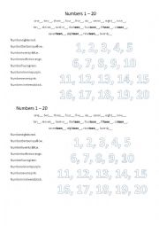 English Worksheet: Numbers 1-20