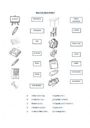 English Worksheet: Classroom Objects - Match and Paint