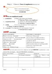 English Worksheet: Power of compliments