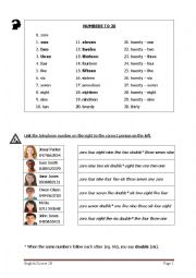 English Worksheet: Numbers 0-30